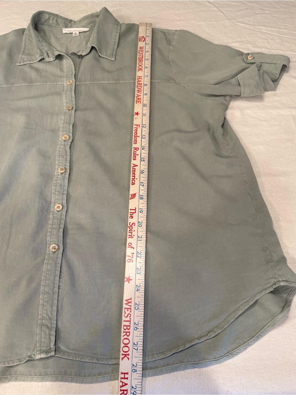 Jane and Delancey Relaxed Rayon and Tencel Blend Button-Down Shirt in Sage - Picture 9 of 9